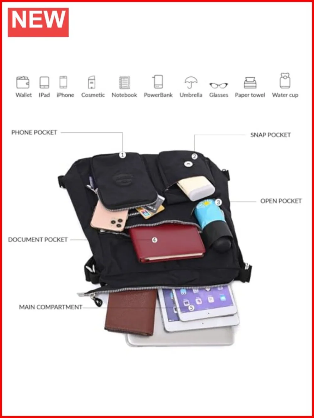 Waterproof Nylon Hobo Crossbody Convertible Backpack RFID